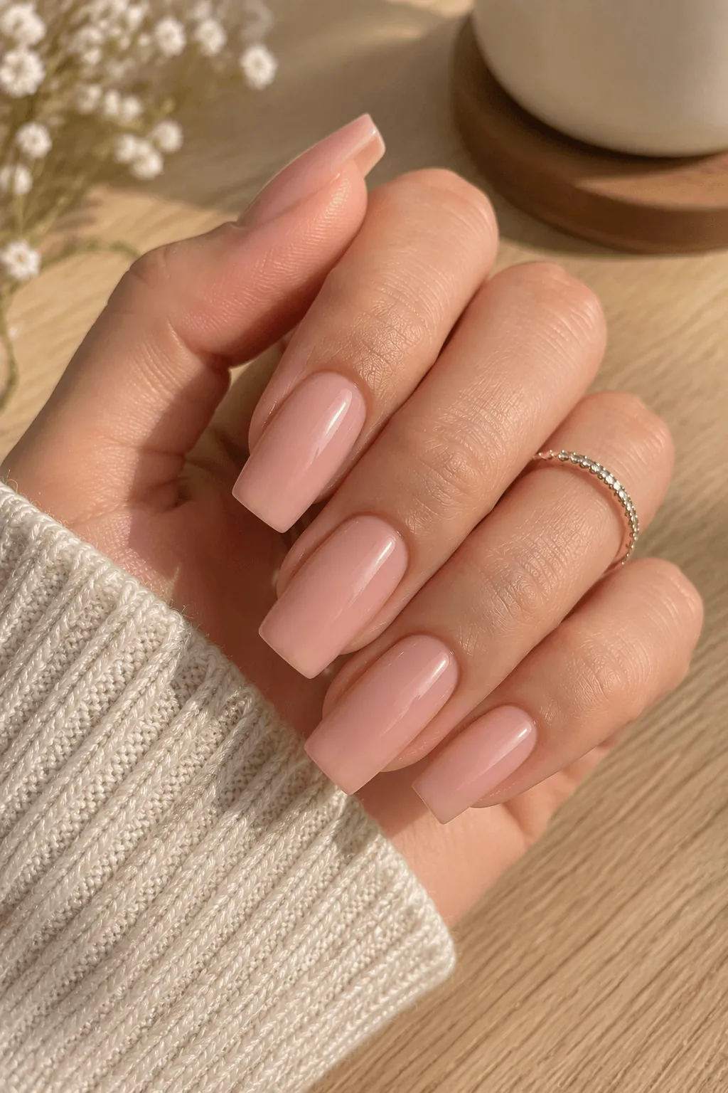 Simple Acrylic Nail Ideas Simple sheer nude acrylic nails on a square shape