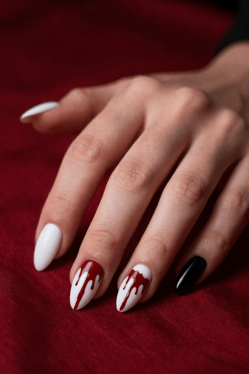 Slasher-Inspired Halloween Nails with Blood Drips Slasher-Inspired Halloween Nails with Blood Drips