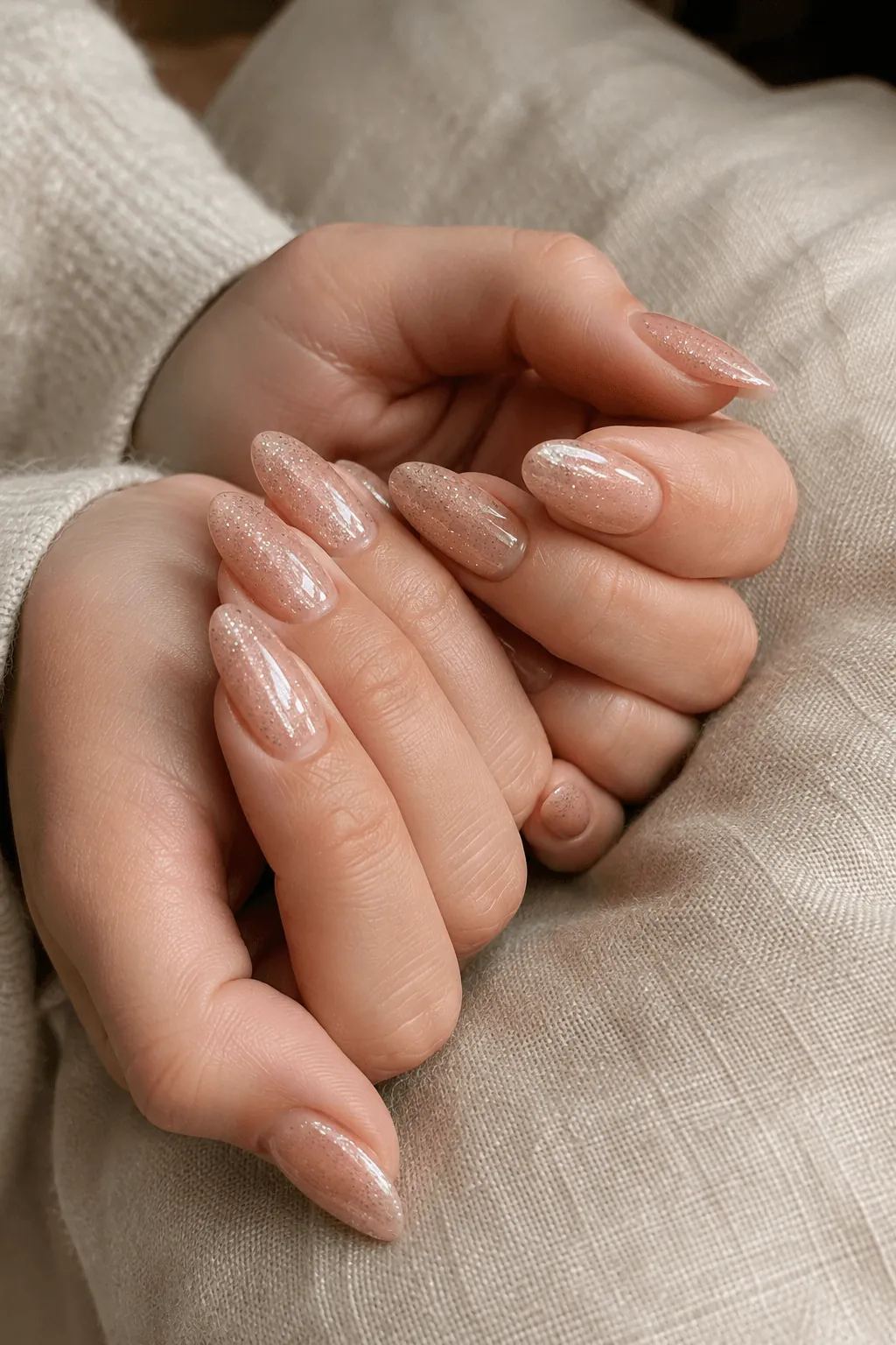 Sparkly Nude Nails Sparkly Nude Nails with a Soft Shimmer