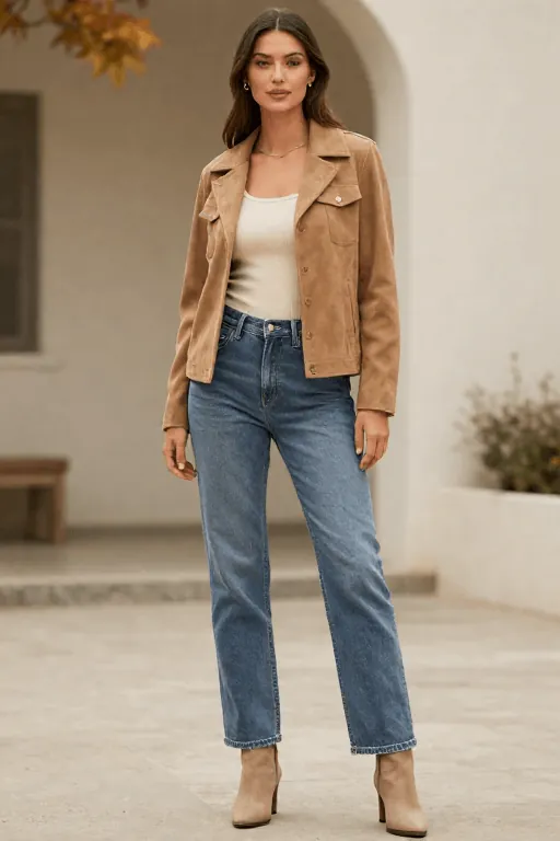 Suede Jacket Over a Ribbed Tank Suede Jacket Over a Ribbed Tank