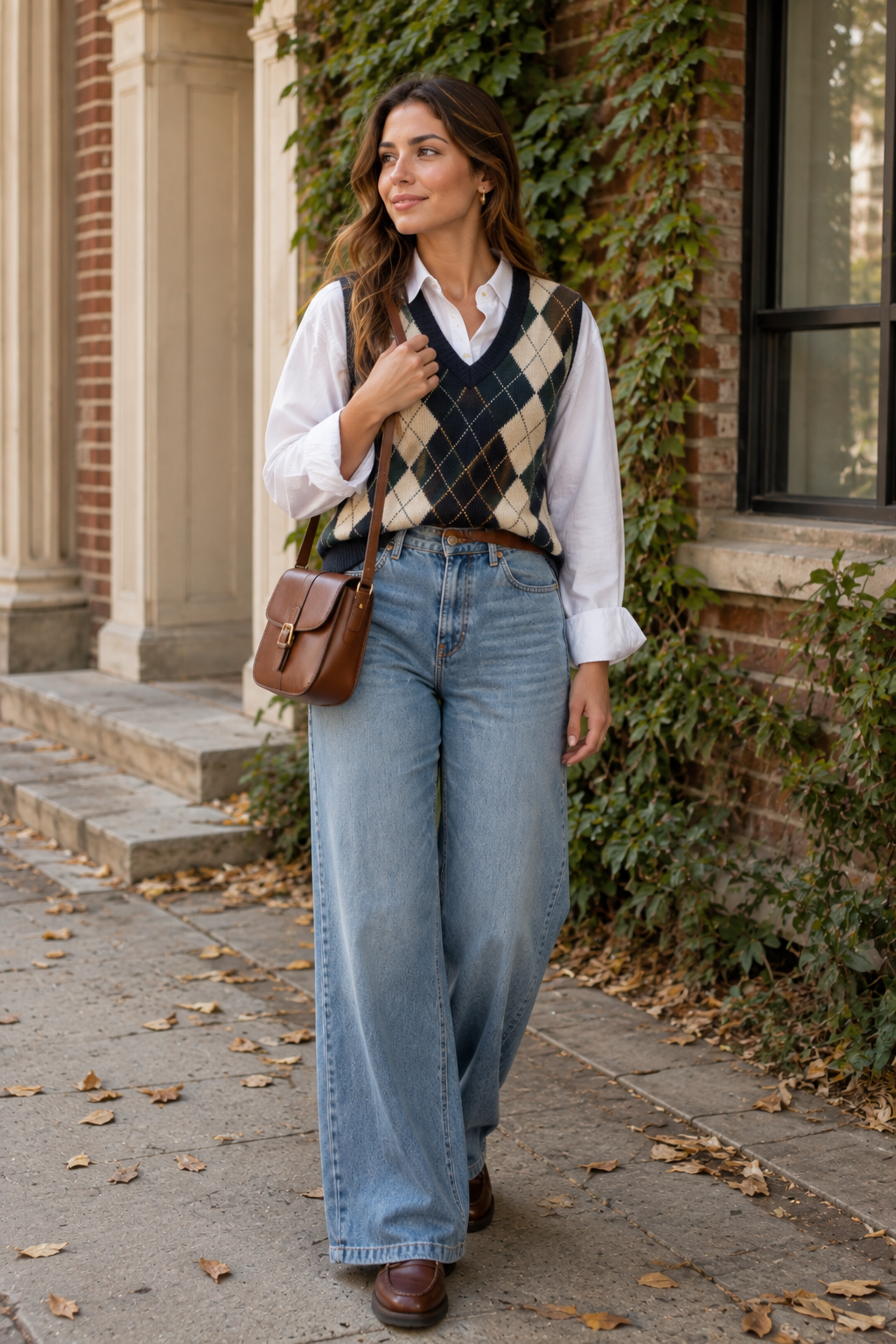 Sweater Vest Over a Button Up With Wide Leg Jeans Sweater Vest Over a Button Up With Wide Leg Jeans