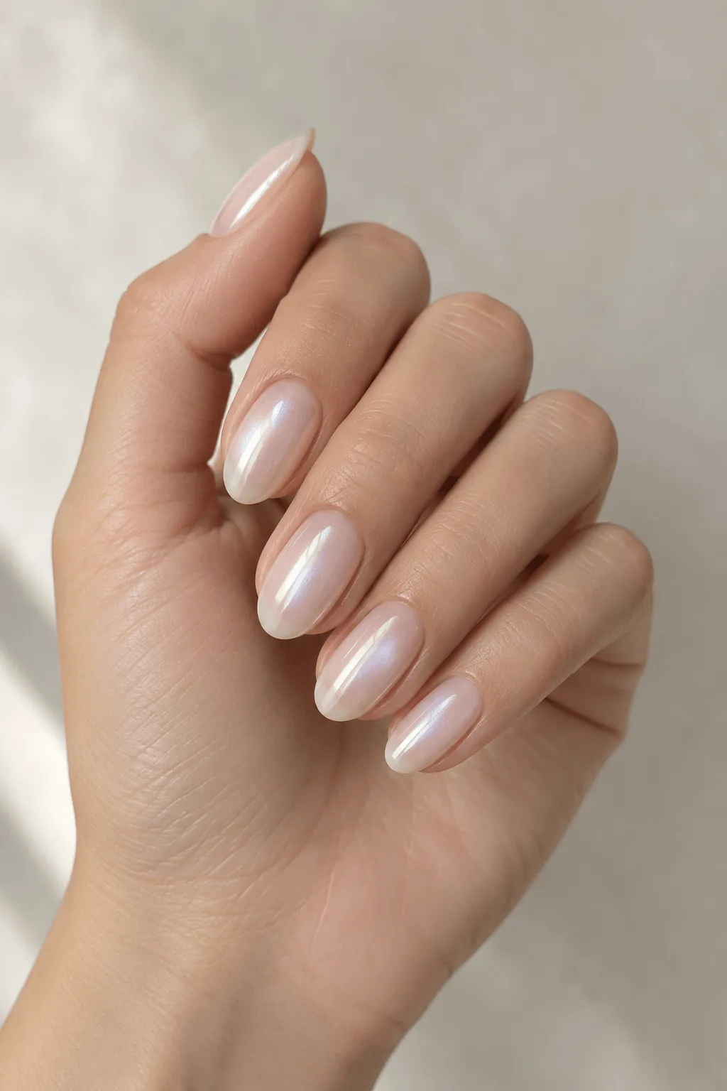 The Glazed Donut Look Glazed donut chrome nails with a pearly white finish