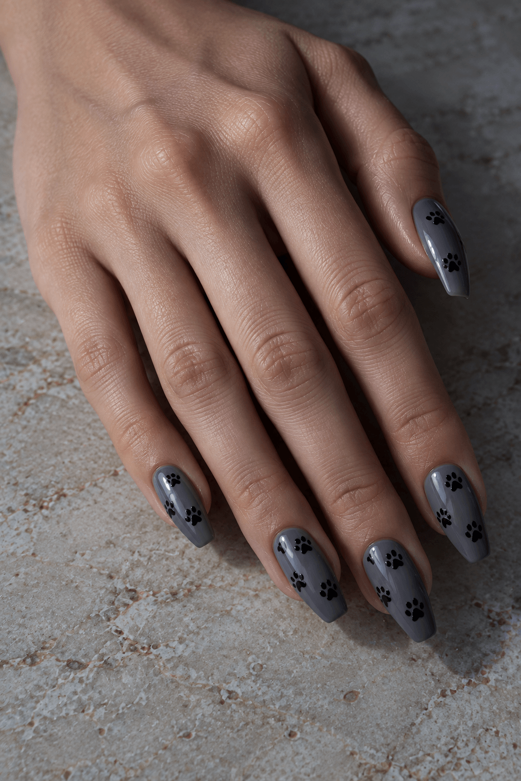 Werewolf paw print Halloween nail art on grey nails . Werewolf paw print Halloween nail art on grey nails