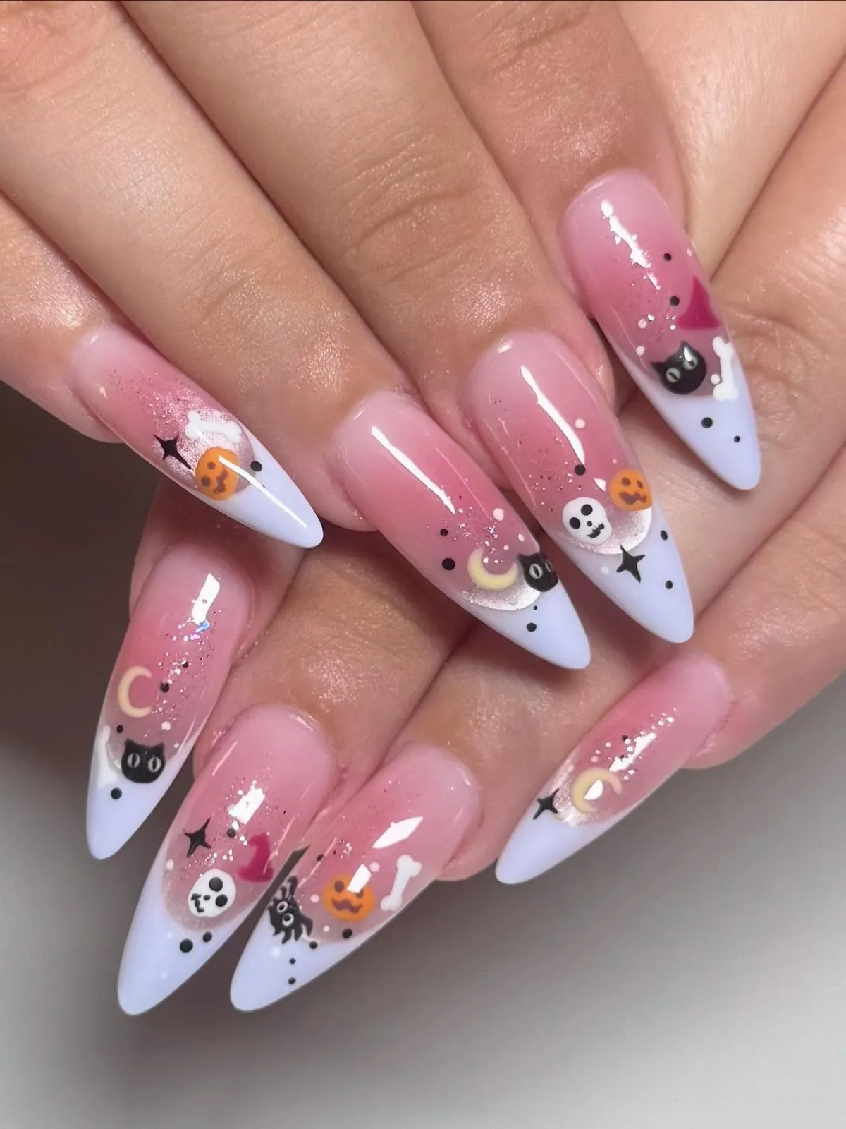 clawsbyjulie Halloween French Tip Nail Art with Tiny Mixed Icons Halloween French Tip Nail Art with Tiny Mixed Icons