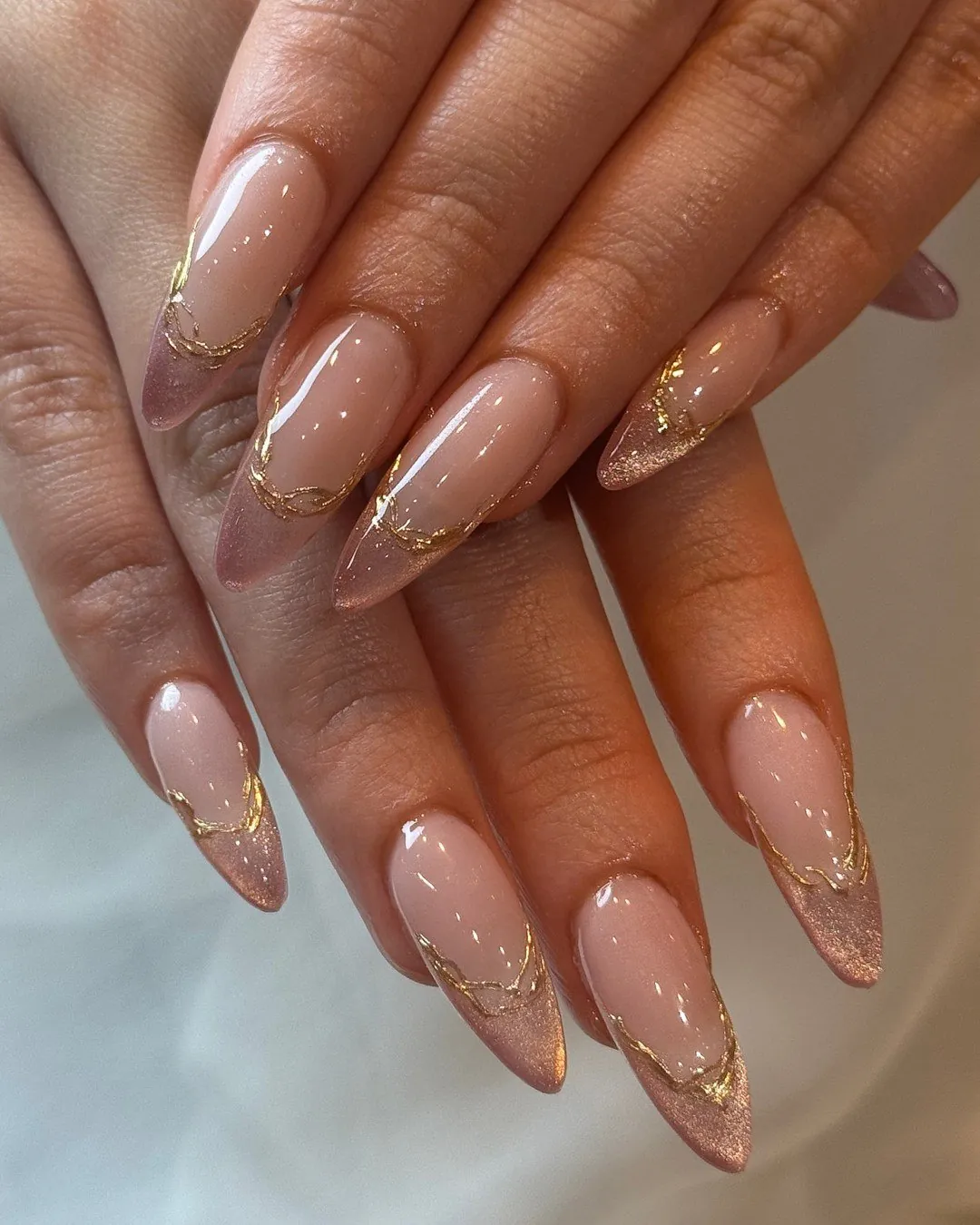 dripnails.htx Nude Nail Art with a Cracked Gold Foil Design Nude Nail Art with a Cracked Gold Foil Design
