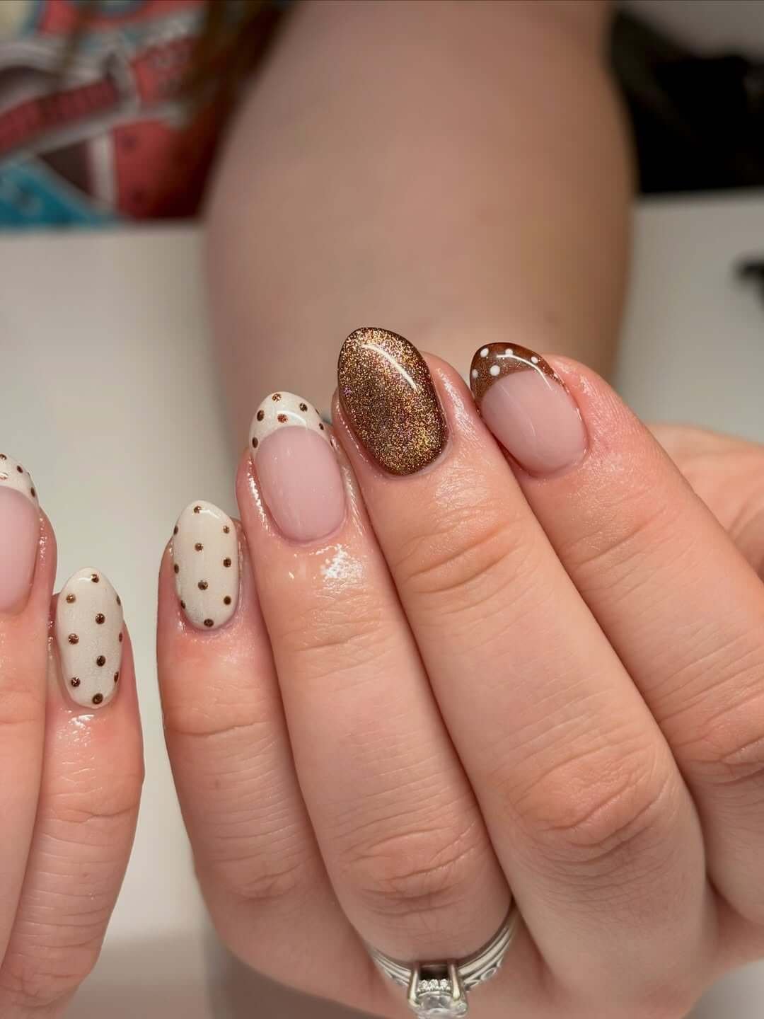 nikki.may.lashandnail1 Fall Nail Art with Polka Dots and a Glitter Accent Fall Nail Art with Polka Dots and a Glitter Accent