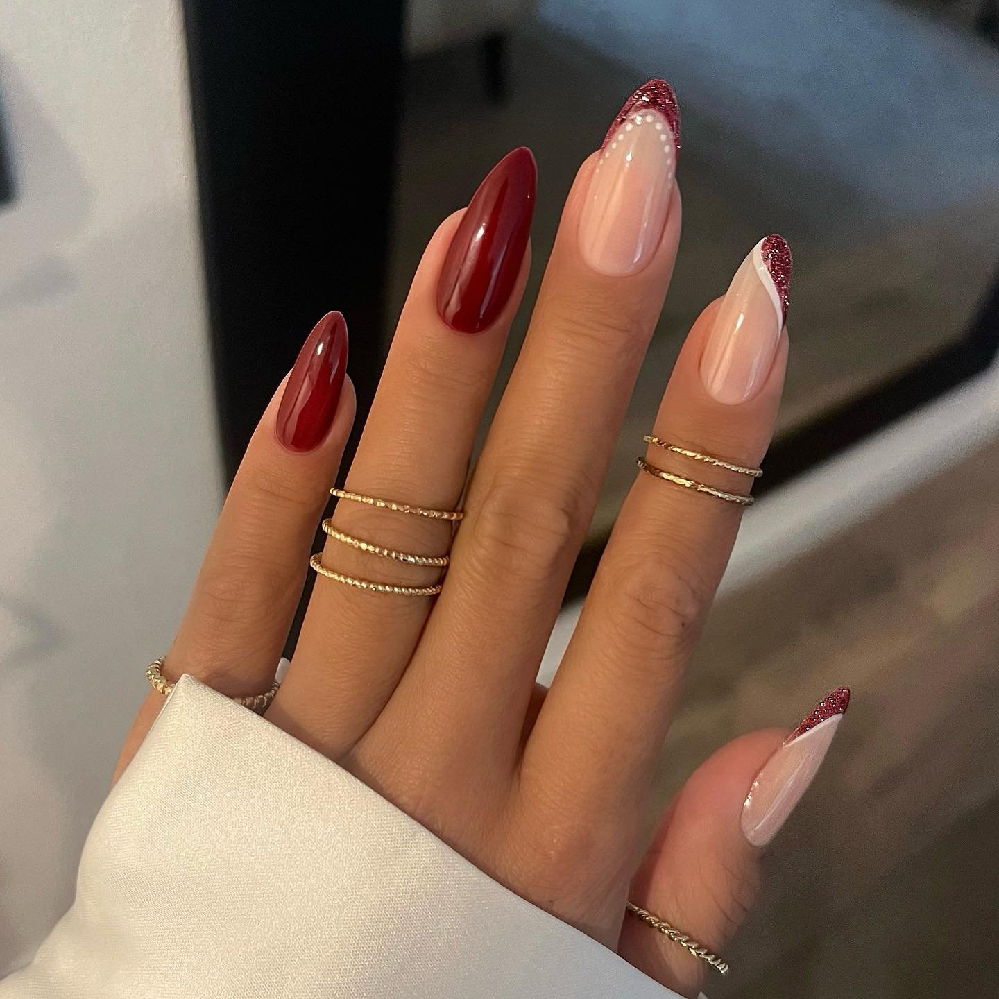 thedutchnailtech Red and Pink Nail Designs Mixing Solid Color with a Sparkly Tip Red and Pink Nail Designs Mixing Solid Color with a Sparkly Tip