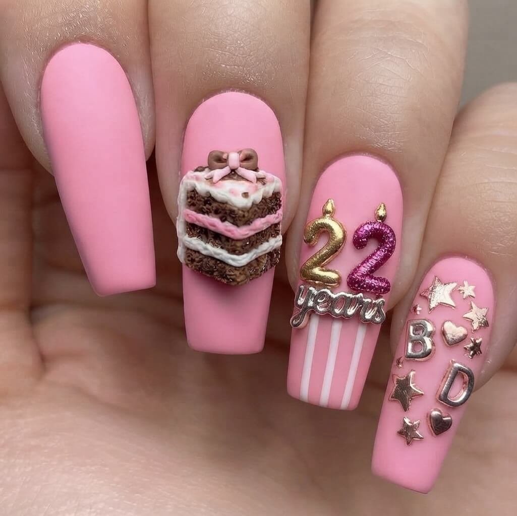 3D Cake Slice and Age Candles on Matte Pink 3D Cake Slice and Age Candles on Matte Pink