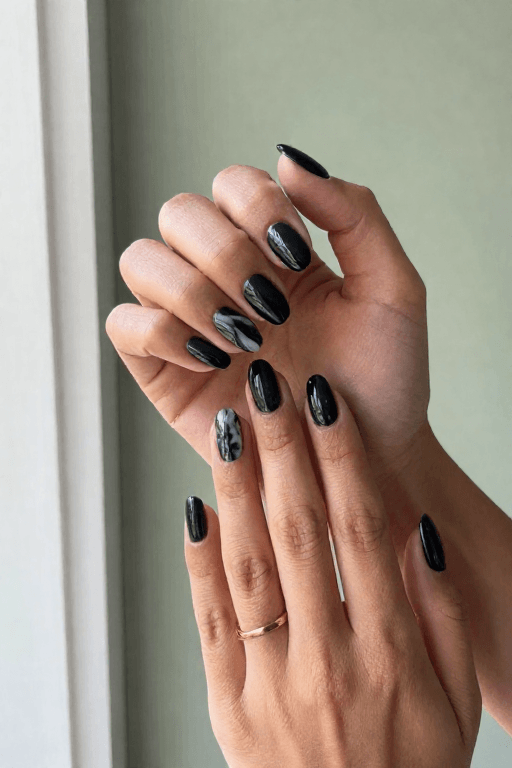 Black Marble Black Marble Nail Design