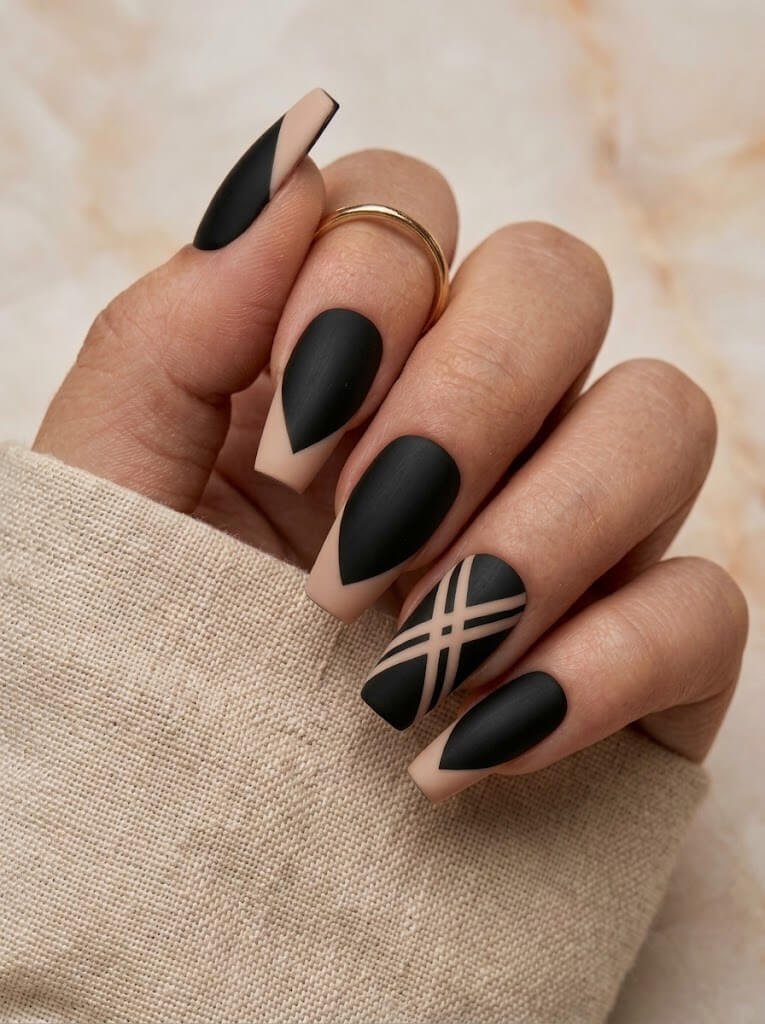Black and Nude Color Block Black and Nude Color Block Nail design