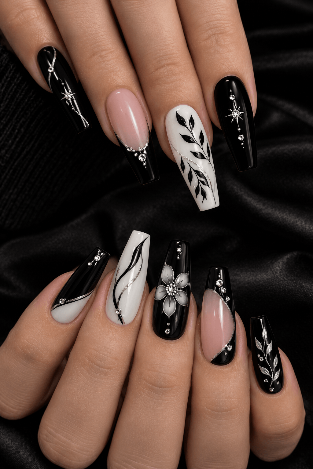Black and White With Silver Florals Black and White With Silver Florals