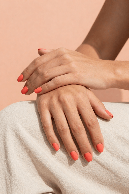 Bright Coral Matte on Squoval Bright Coral Matte on Squoval Short Nail