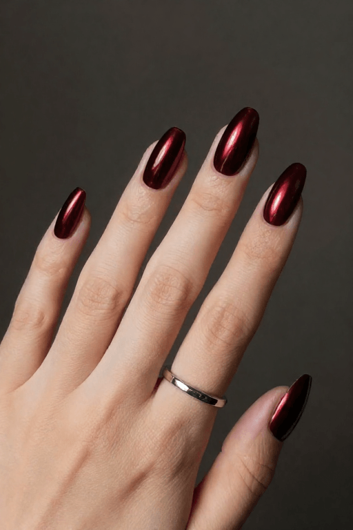 Burgundy Chrome Burgundy Chrome Coffin Nail