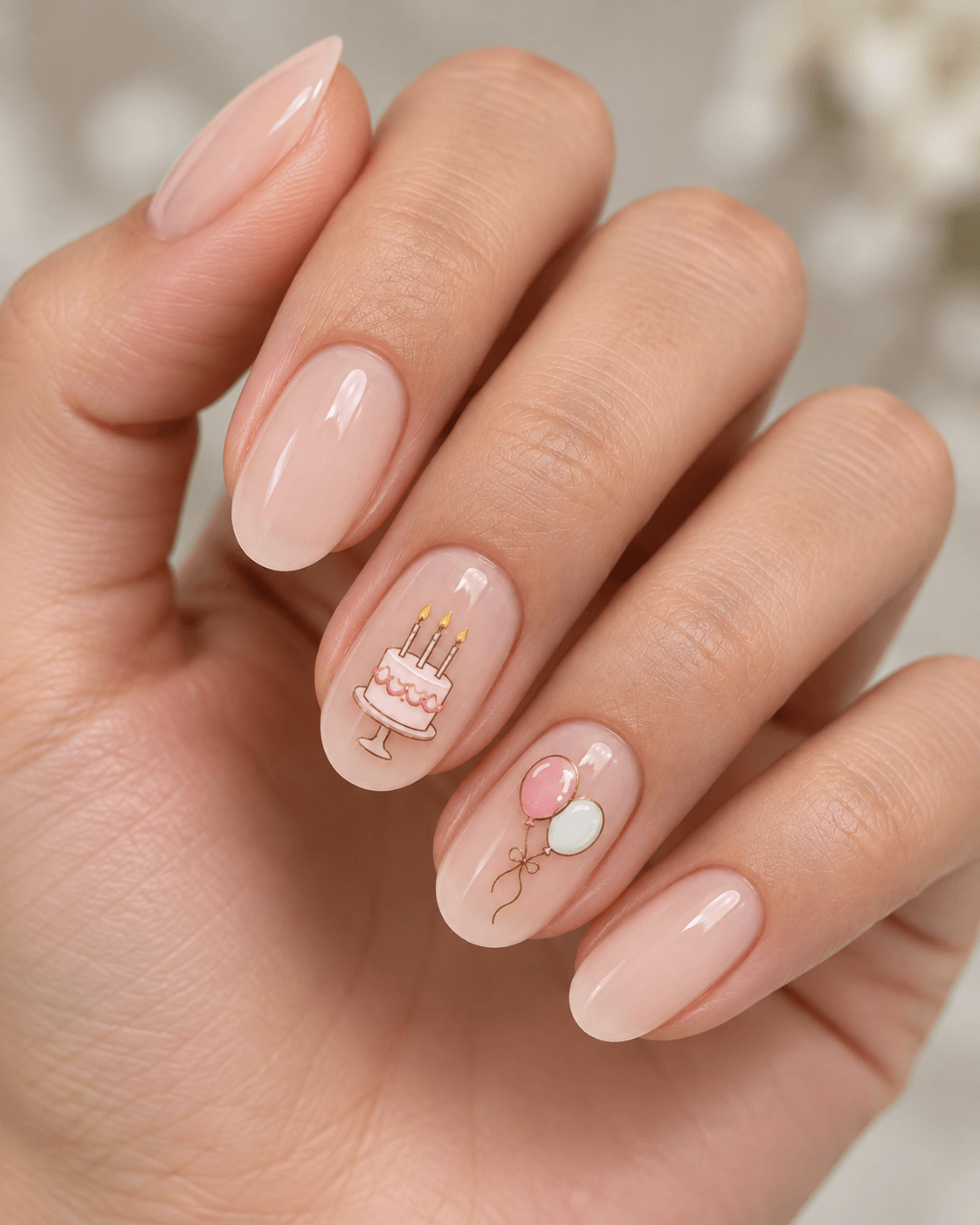 Cake and Balloons on Sheer Nude Cake and Balloons on Sheer Nude