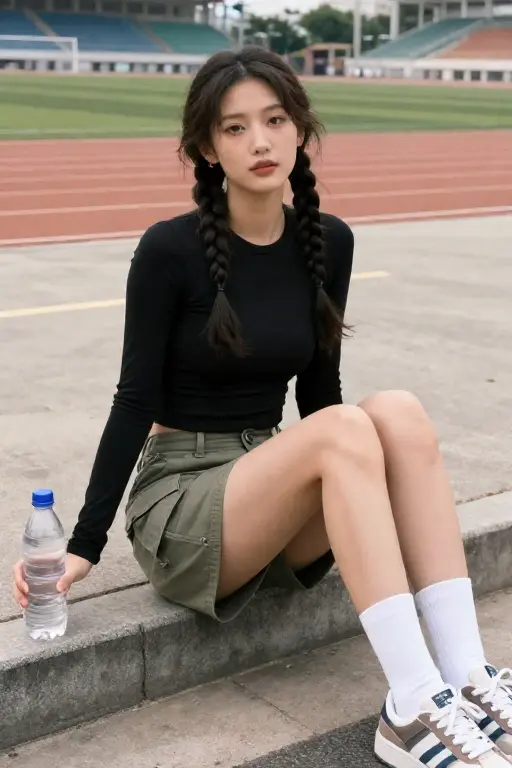 Cargo Skirt with a Fitted Long Sleeve Tee, Knee Socks and Sneakers Concert Outfit Cargo Skirt with a Fitted Long Sleeve Tee, Knee Socks and Sneakers