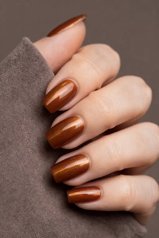 Chestnut Cat Eye Glossy chestnut cat eye nails on square shaped tips for late fall nails