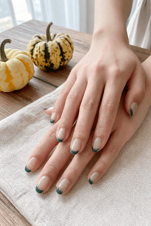 Dark Green Tips on Short Nails Dark Green Tips on Short Nails