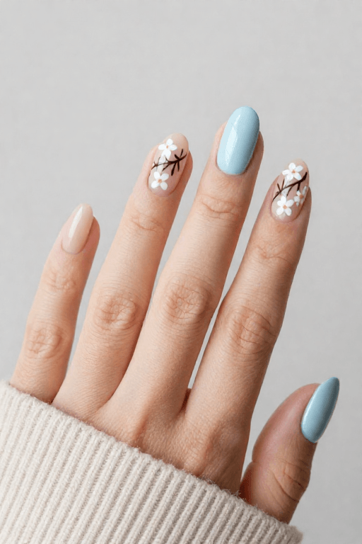 Dusty Blue Cream Nails Dusty Blue Cream Nails