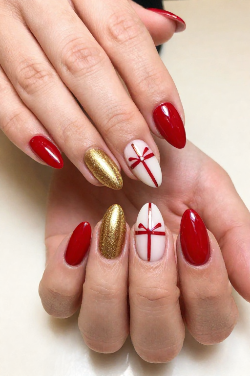 Gift Bow on White Gift Bow on White Christmas Nail