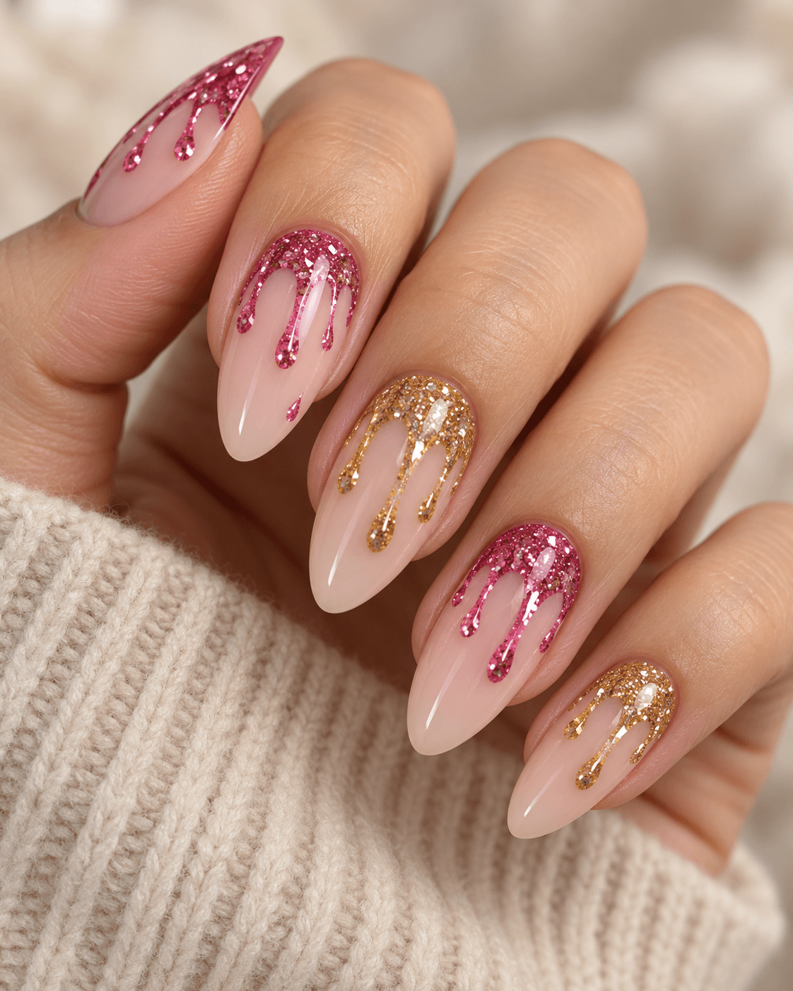 Glitter Drip on Sheer Nude (2) Glitter Drip on Sheer Nude