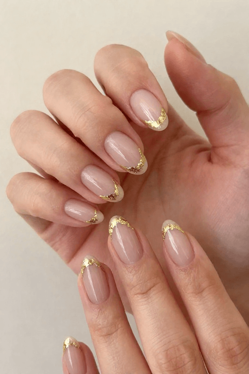 Gold Foil Tips on Sheer Nude Gold Foil Tips on Sheer Nude Thanksgiving Nail