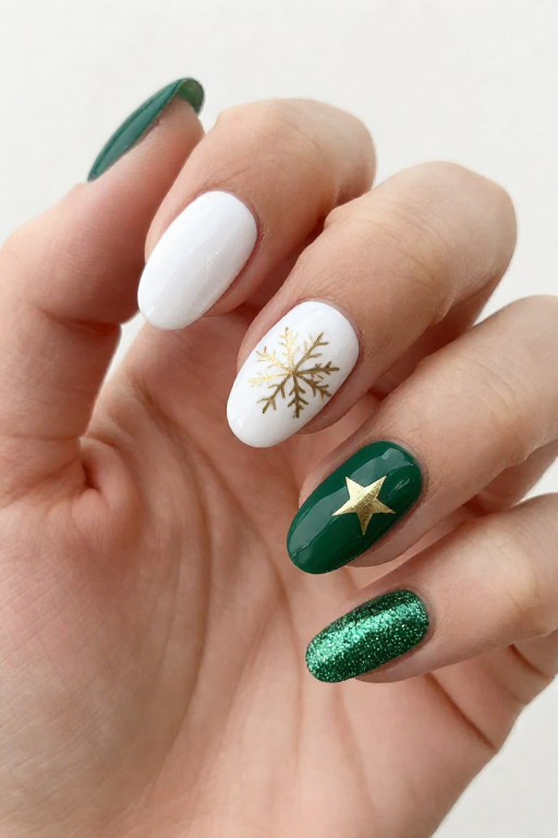 Gold Snowflake on White Gold Snowflake on White Christmas Nail