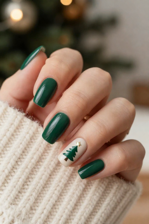 Green Tree With a Gold Starburst Green Tree With a Gold Starburst Christmas Nail