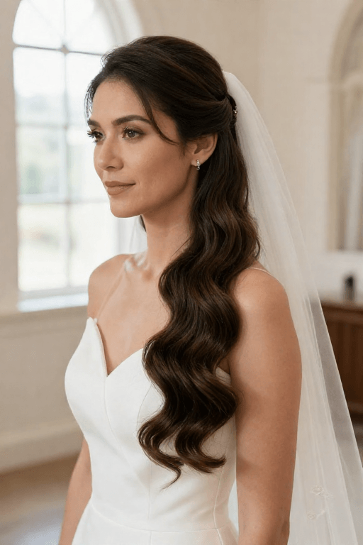 Half-Up Bridal Hairstyle with Veil Half-Up Bridal Hairstyle with Veil
