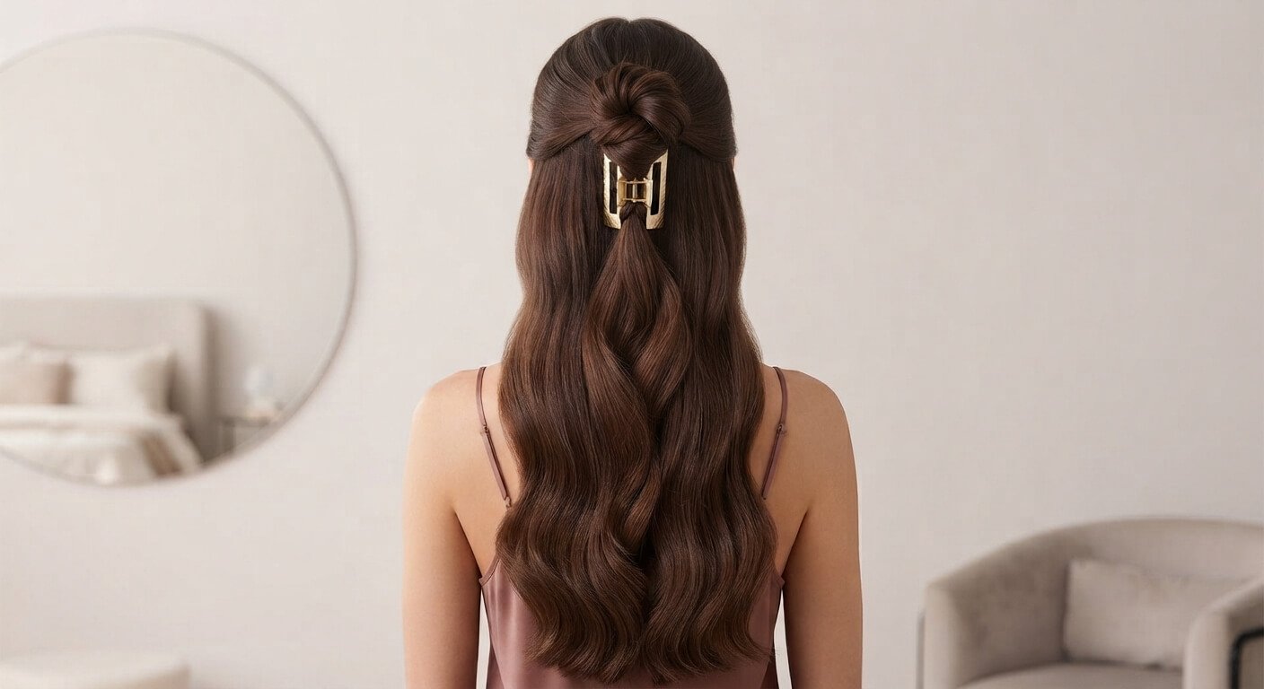 Half-Up Claw Clip Hairstyle for Long Hair Half-Up Claw Clip Hairstyle for Long Hair
