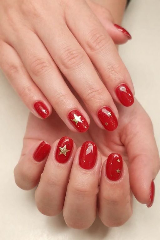 Jelly Red With Gold Stars Jelly Red With Gold Stars Christmas Nail