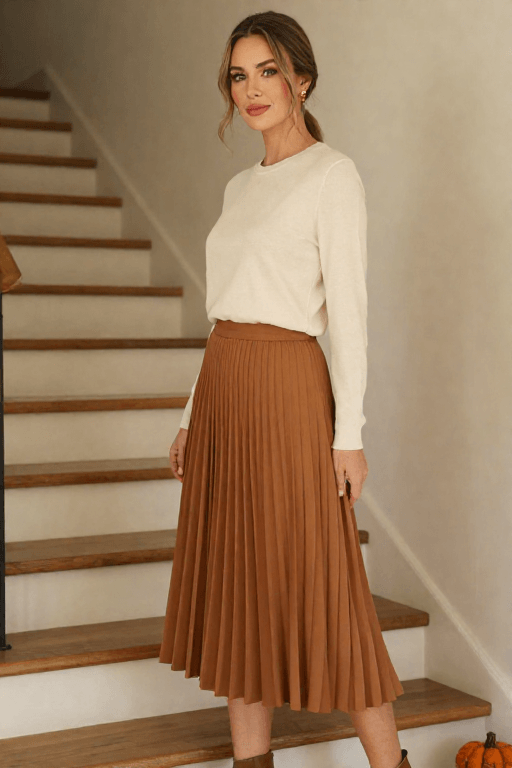 Knit Top with a Pleated Midi Skirt
