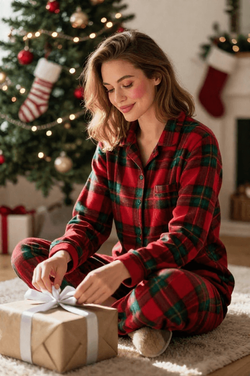 Matching Flannel Pajama Set Matching Flannel Pajama Set with Fuzzy Slippers