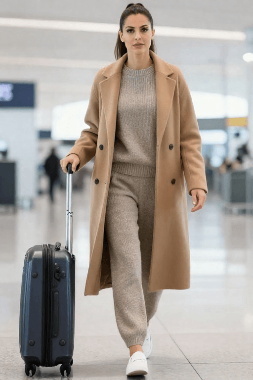 Matching Knit Set with a Long Coat