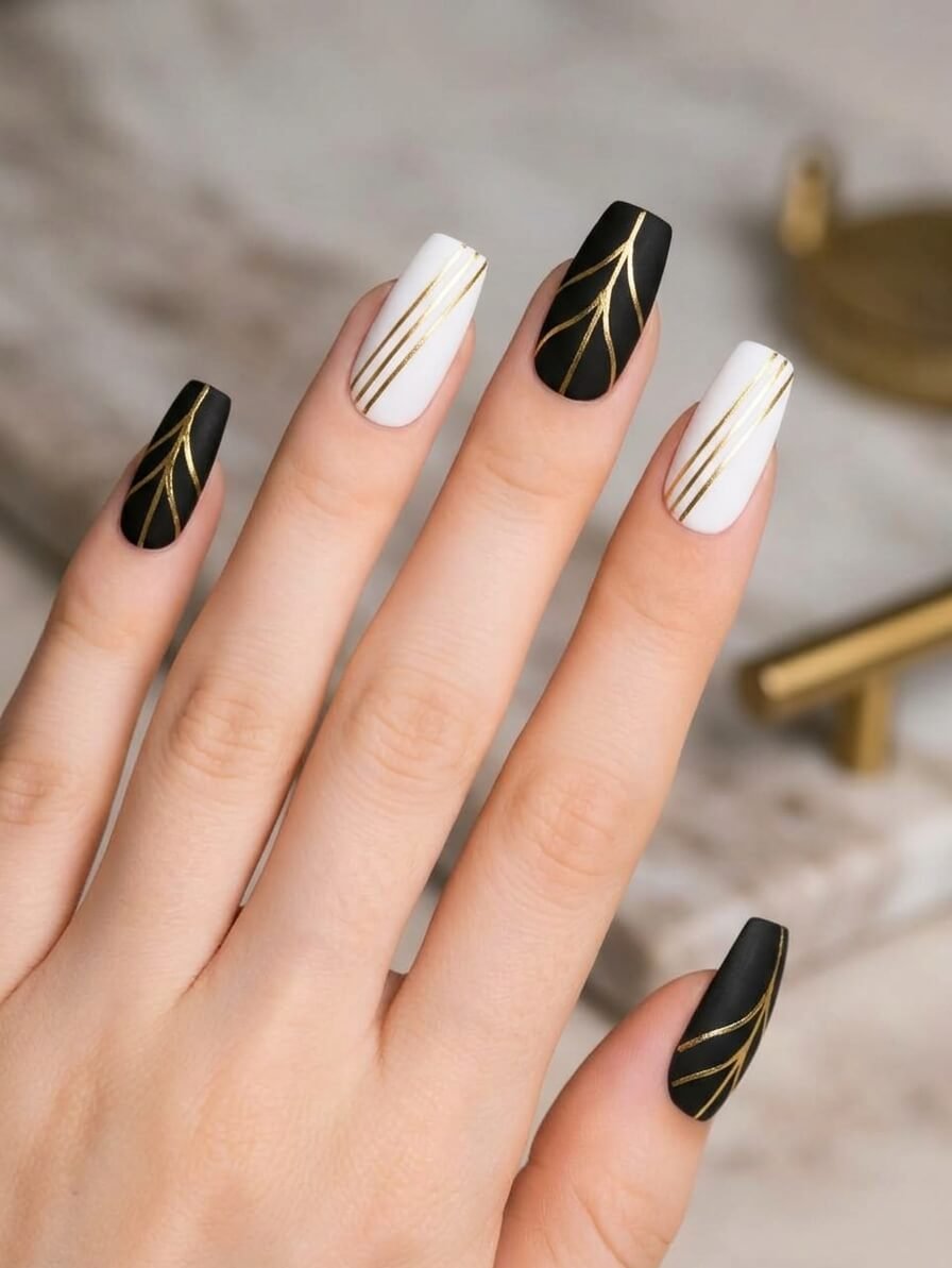 Matte Black and White With Gold Lines Matte Black and White With Gold Lines
