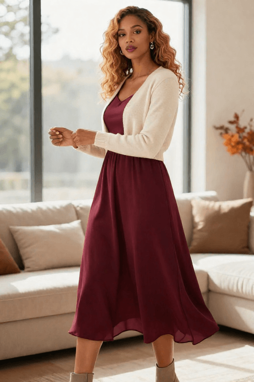 Midi Dress with a Cropped Cardigan