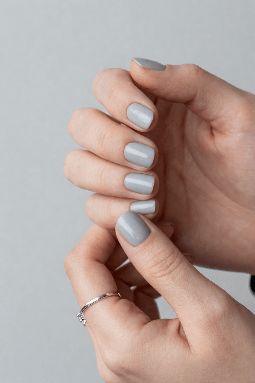 Milky Gray on Round Nails Milky Gray on Round short Nails