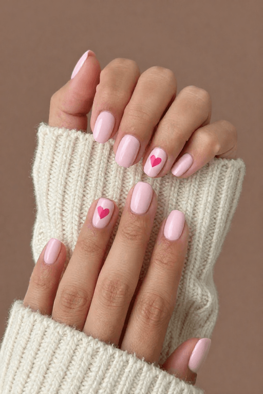 Milky Pink With Tiny Hearts Milky Pink With Tiny Hearts Nails