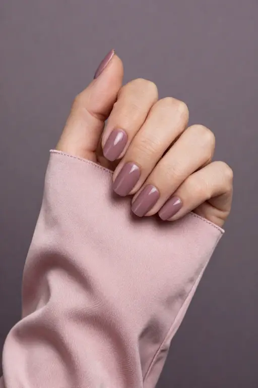 Mocha Mauve Short square nails with glossy mocha mauve polish for late fall