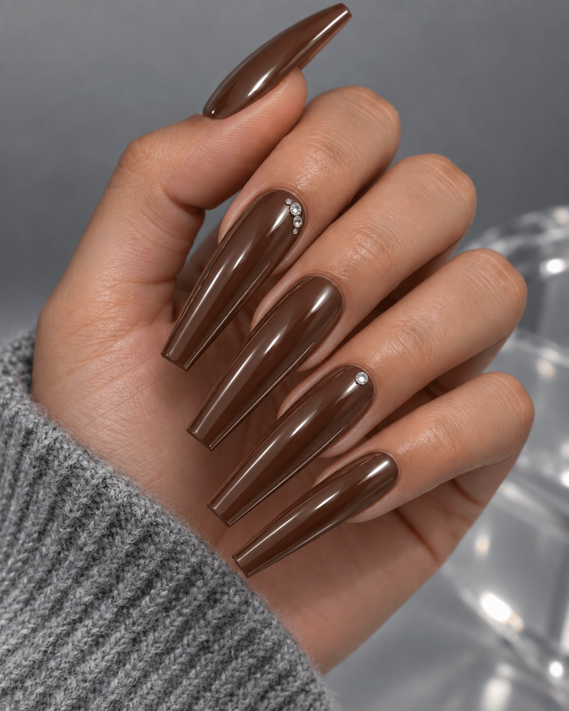 Mocha With Rhinestones Mocha With Rhinestones Coffin Nail