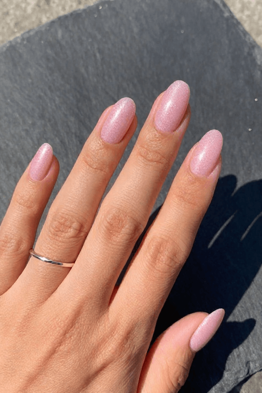 Pink Shimmer Pink Shimmer and Glitter Nails