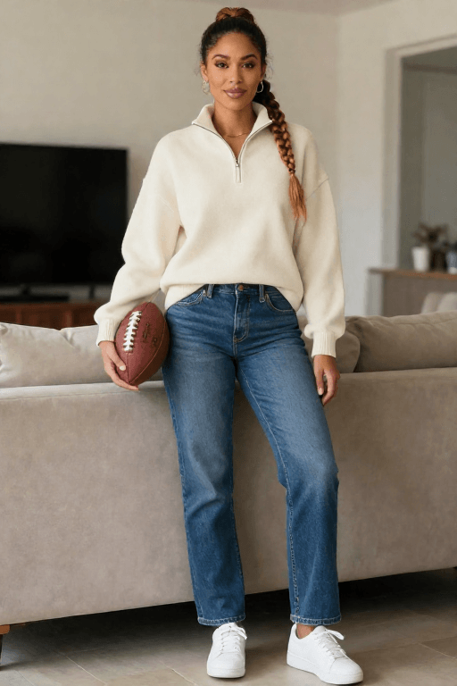 Quarter Zip Pullover with Straight Jeans