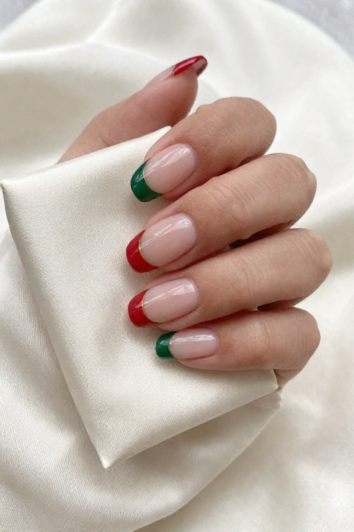 Red and Green French Tips Red and Green French Tips Christmas Nail