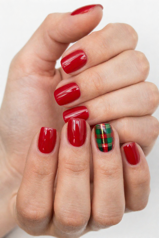 Red and Green Plaid Red and Green Plaid Christmas Nail