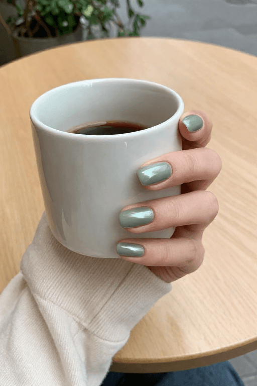 Sage Satin on Short Oval Sage Satin on Short Oval Nail
