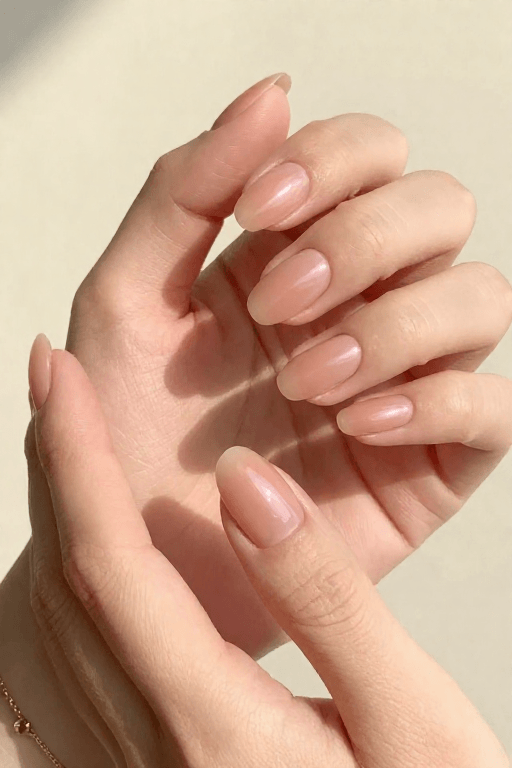 Sheer Peach Wash on Short Almond Sheer Peach Wash on Short Almond Nail