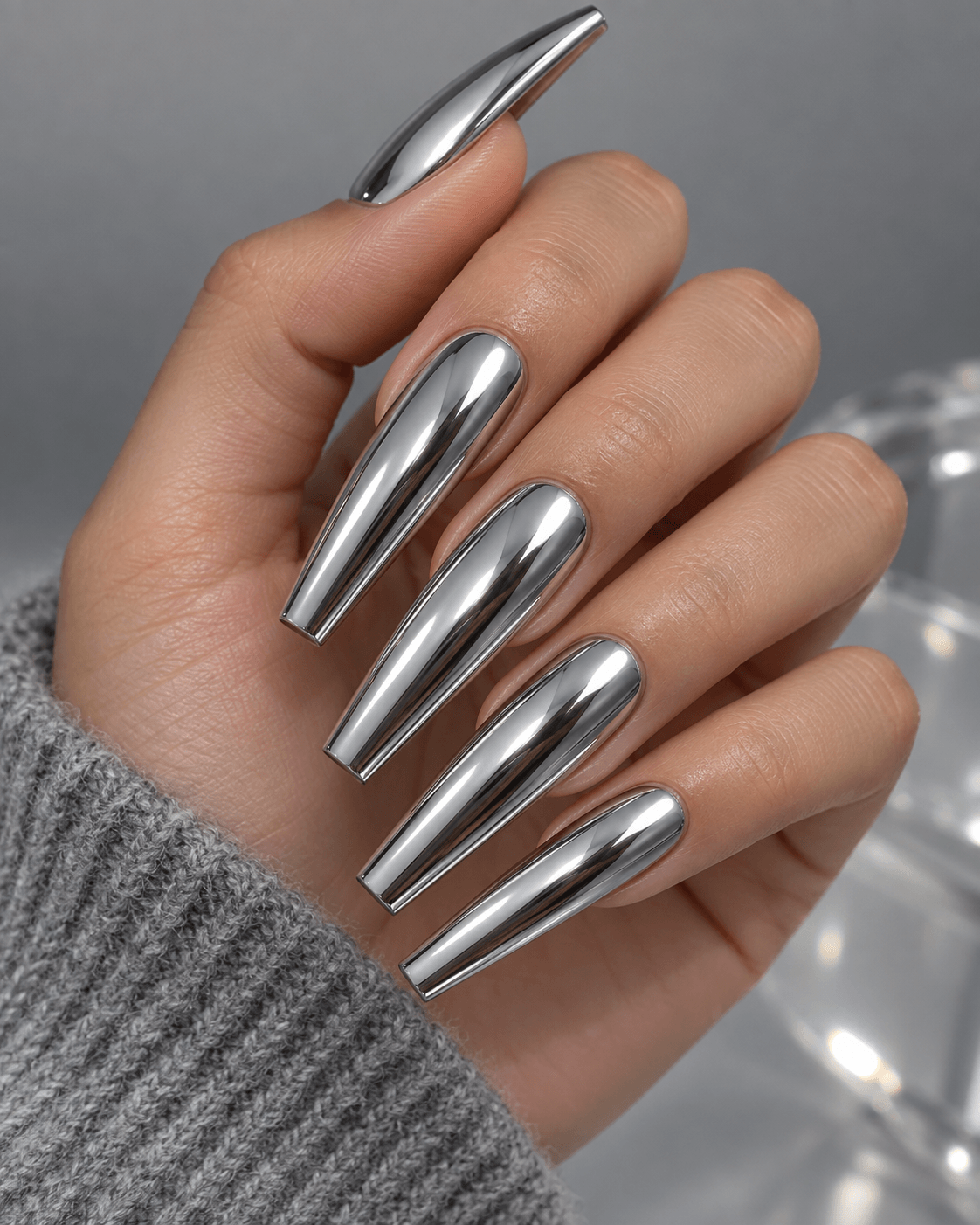 Silver Chrome Silver Chrome Coffin Nail