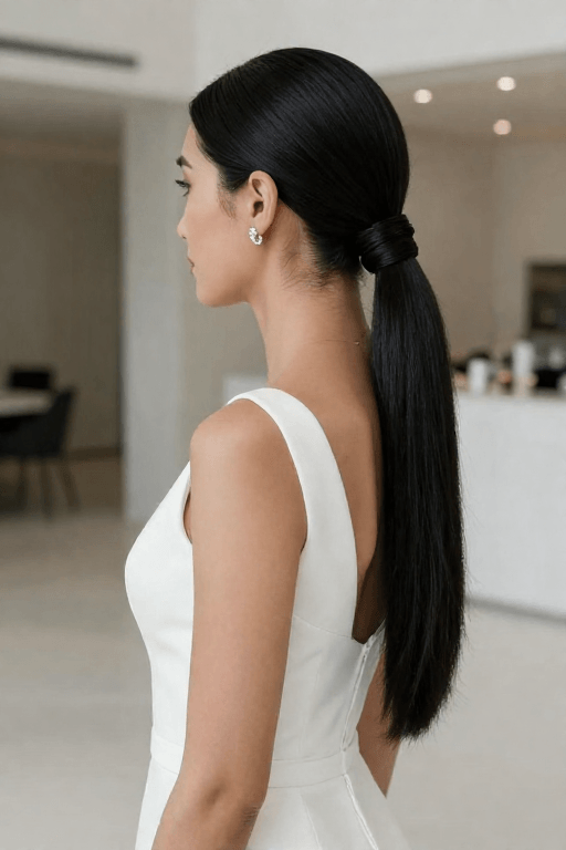 Sleek Low Ponytail with Wrapped Hair Sleek Low Ponytail with Wrapped Hair