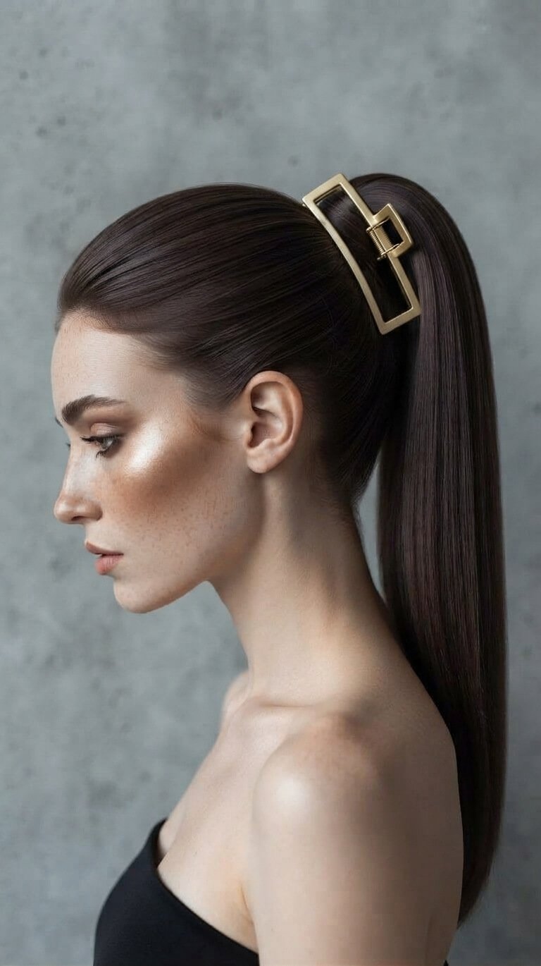 Sleek Ponytail Claw Clip Hairstyle Sleek Ponytail Claw Clip Hairstyle