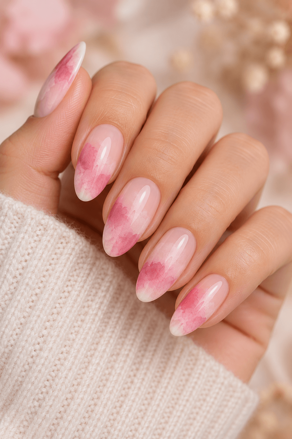 Sponge Dab Sponge Dab: Short oval white nails with a soft cloudy blue sponge dab
