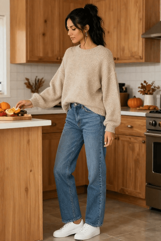 Straight Leg Jeans with an Oversized Sweater